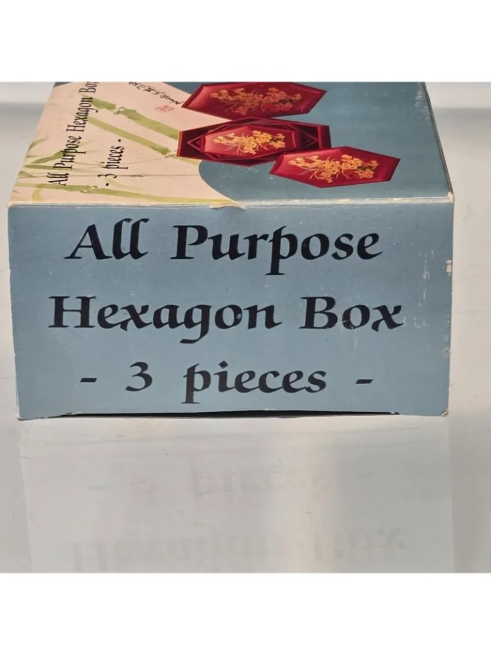 Vintage Set 3 Hexagonal Nesting Celluloid Floral Trinket Boxes Made in Hong Kong